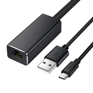 Kort Micro USB till RJ45 10/100Mbps Ethernet Network Card Adapter med strömförsörjningskabel för Fire TV Google Home Ultra Chromecast 1/2