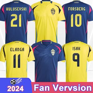 2024 Sweden Mens Soccer Jerseys National Team KULUSEVSKI ELANGA ISAK FORSBERG GUDMUNDSSON Home Away Football Shirts Short Sleeve Uniforms