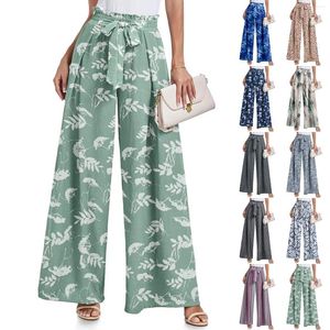 Женские брюки широкие ноги длинные женщины Boho Beach Elastic High Isless Loak Blayers Компоненные плавные палаццо панталоны де Мухер