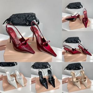 10cm Mulheres Sandálias de designer de bomba Patente Couro estiletto salto alto Slingbacks Top espelho de qualidade Torno