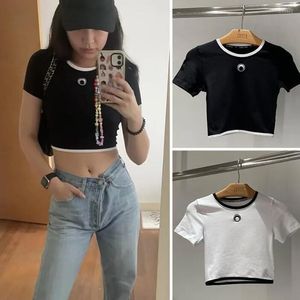 القمصان النسائية tirts top t-shirt قصيرة الأكمام القمر تطريز الشعار على النقيض من اللون جولة الرقبة Tee Women Slim عرضية