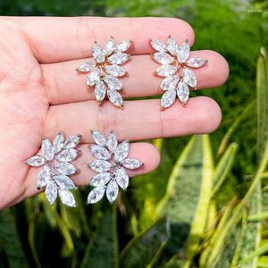 Stud Earrings Fashion Luxury Cubic Zircon Flower Shape For Women Leaf Bride Wedding Birthday Jewelry Gift Accessory