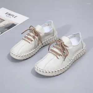 Casual Shoes Women's Lefu Spring och Autumn Cowhide Liten White Soft Sole Top Flat Bottom Bean Womans Single Shoe