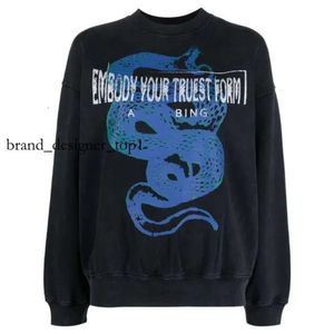 Anines Womens Hoodies Anines 폭식 스웨트 셔츠 AB 디자이너 까마귀 패션 캐주얼 한 편지 빈티지 프린트 씻은 Anines 검은면 둥근 목 여성 느슨한 후드 6499