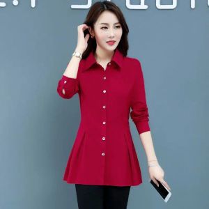 Shirt Spring Autumn New Office Lady Allmatch Blome Polo Neck Mleeve Long Slim Bubbo Solido Tops