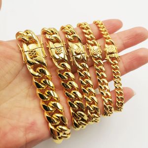 316L rostfritt stål Hip Hop Mens Curb Cuban Chain Armband Män kvinnor 18K Guldpläterad smycken Drop Shopping Storlek 681012mm 240417