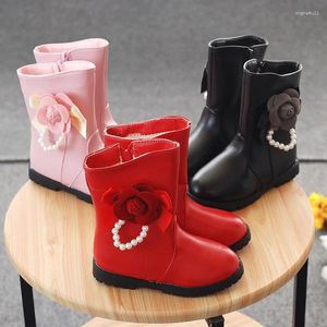 Stivali ragazze principessa scarpe fiori di cotone perla più neve in velluto