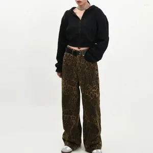 Frauenhose 1PC Stylish Leopardendruck Jeans Knopf Reißverschluss für Erwachsene Hose Unisex Soft Hop mit weitem Bein für junge