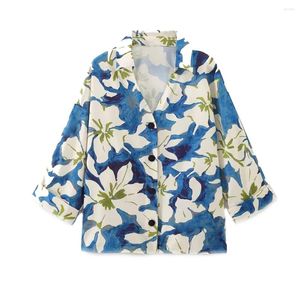 Women's Polos 2024 Spring And Summer Casual Long-sleeved Silk Satin Texture Retro Flower Print Shirt Loose Top