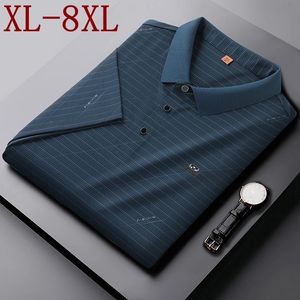8xl 7xl 6xl 2024 Summer High End Luxury Striped Shirts For Men Short Sleeve Lapel Mens Tshirts Casual Loose Camisa Polo 240424