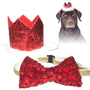 犬のアパレルクリスマスペットコスチュームドレスアップ猫クリスマスホリデー装飾品の赤い色の王冠の帽子とボウタイカラー