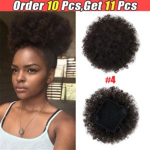 Chignon Afro Puff Hair Bun Chignon Accessories Short DrawString Ponytail Syntetisk Kinky Curly Ponytail Wrap på hårstycken för kvinnor