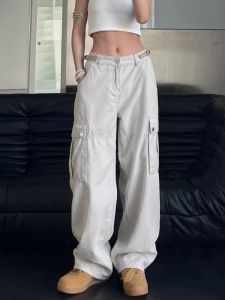 CAPRIS Y2K POCKETS 여성을위한 카고 바지 직접 대형 바지하라 주쿠 빈티지 미적 저 허리 바지 넓은 다리 가루 헐렁한 청바지 3XL