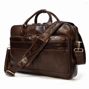 Briefcases Soft Genuine Leather Briefcase Bag Men's Male Business Laptop 14 15.6 Inch PC Computer For Men Shoulder