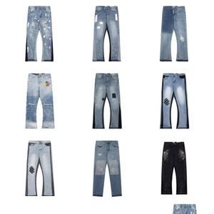 Мужские джинсы Мужские дизайнерские светодиодные буквы для печати джинсовые брюки похудения Жан -женские украшения повседневная синяя вышиваемая печать C DH9SJ