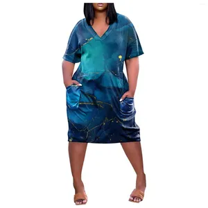 Casual klänningar plus storlek 5xl Tie Dye Print Dress for Women Summer Bohemian African Short Sleeve Loose Midi Kne-Length Boho Tshirt