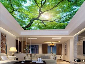 Tapeta sufitowa 3D do ścian sypialni niestandardowa tapeta 3D do sufitów zielone wysokie stare drzewa 3D Sufit Tapety do życia 9704215