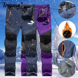 Calça homens homens lã de inverno calça quente marca impressão de neve ao ar livre calças de caminhada de esqui à prova de vento calças respiráveis à prova d'água