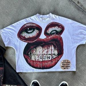 Camisetas masculinas y2k algodão camisa masculina harajuku hip hop big os olhos bocal gráfico impresso de tamanho retro clássico tops de manga curta curta