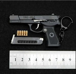 Gun Toys 2024 New 1 3 QSZ-92 Semi Alloy Pistol Model Mini Keychain Bullets Ejection Detachable Toy Gun Ornament Pendant Fake Gun With Box T240428