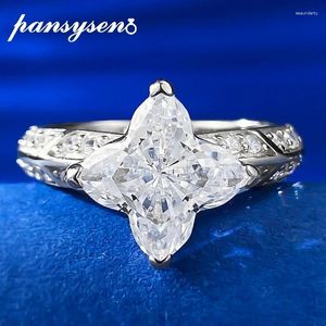 Anelli a grappolo Pansysen Luxury 925 Sterling Silver Geometric White Sapphire Gemstone Wedding Engagement Ring Womne Fine Jewelry Wholesale all'ingrosso