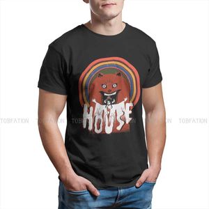 メンズTシャツHausuファッションポリエステルTシャツ猫吸血鬼のホラーホールオブメンズグラフィックトップTシャツOネックT240425