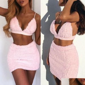 Камизолы Танки Женщины Y Юбка наряды Halter vneck LaceUp Без спины Bralette Top Top Bra Mini Skirts Sets P Двух кусоч