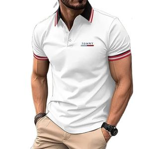 Sommer bestickte T -Shirt -Mens -Knopf -Polo -Hemd Graduelle Stickmuster Street Shortsleeved 240426