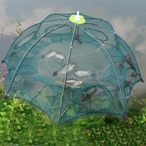 Zubehör tragbare automatische Faltungs Regenschirm -Fischerei Net Shrimp Cage Crab Fischfalle Guss Net 6 8 10 12 16 20 Löcher Pesca Iscas -Werkzeuge