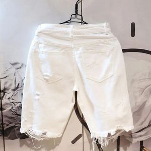 White Jeans Shorts Men Allmatch Fashion Ripped Hole Slim Stretch Streetwear Hip Hop Denim for men 240422