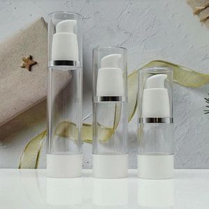 Lagerflaschen 30 ml Kunststoff luftless Flasche weiße Pumpe Silber Linie Deckel für Serum/Lotion/Emulsion/Flüssigkeit Fundament/Augen Essenz/Hautpflege