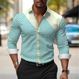 Men's Dress Shirts Line Plaid Shirt High Quality Lapel Long Sleeve Social Luxury Clothing Slim Prom Large Size XS-6XL