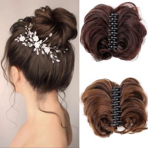Chignon Claw Chignon Synthetic Curly Hair Bands Messy Bun Hairpiece for Women Scrunchy Natural Fake False Hair Heat Resistant Brown