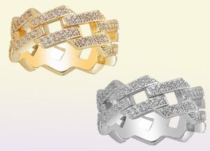 С боковыми камнями мужчины кольца 14 -мм алмазное кубинское хип -хоп ювелирные украшения циркона 18K золотой планг личность дизайн модного бренда 1489892