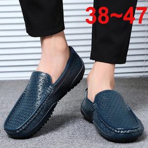 Sapatos casuais masculinos de alta qualidade panos de couro genuínos para homens mocassins escorregar na moda Male Driving Tamanho 38-47