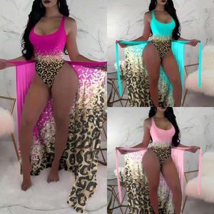 New One-piece Swimsuit Women's Two-piece Shawl Gradient Printed Leopard Print Swimsuit One-piece