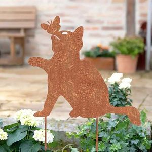 Garden Decorations Iron Rusty Cat Ground Stake Ground Insert Outdoor Home Decor Insert Decoration For Home Garden Patio Yard Lawn Art Decor