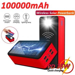 Банки питания сотового телефона 100000 мАч Солнечный аккумулятор 4USB Легковая зарядка для мобильных телефонов Беспроводная зарядка с большой емкостью.