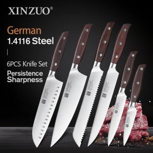 Knives XINZUO Kitchen Tools 6 PCS Kitchen Knife Set Utility Cleaver Chef Bread Fruit Santoku Knives Stainless Steel Kitchen Knife Sets