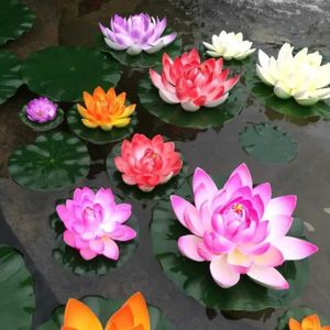 Trädgårdsdekorationer 1pc eva plast 10 cm konstgjorda lotus vatten lilja flytande blommor damm tank växt prydnad hem trädgård damm dekoration