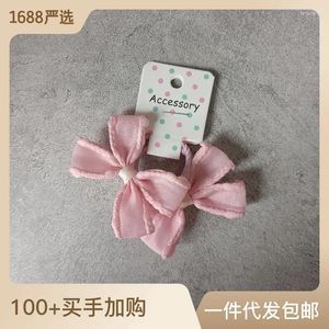 Hair Accessories 2024 Spring/Summer Baby Girl Headrope Sweet And Cute Light Pink Mini Silk Ribbon Bow Tie Leather Band Loop Rope