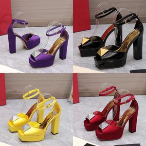 Sandals Purple Heel Platform Open Toe Ankle Strap Buckle Black Silk Fashion Designer Dress Summer High Quality Women Factory Shoes Original Quality