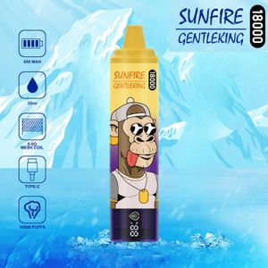 Оригинальный Sunfire 18000 Puff Orsosable Puff 18k Vapes Pen 25ml 18000 E Сигарета 0% 2% 3% 5% Светодиодный дисплей 10 -й вкусный испаритель 850mah Recharge Coil Vape Puff в Fr nl