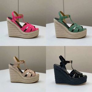 Platform Wedge Sandals Woven Patent Leather Designers Sandal Women Tapered Buckle Strap Super High Open Toes Designer Shoes Factory Footwear 13CM Original Quality