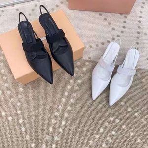 End 2024 Summer New Genuine Leather Pointed High Fairy Style Slim Heels, One Line Belt, Back Empty Baotou Sandals, Single Shoes