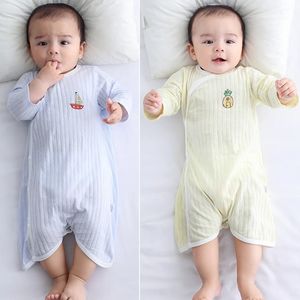 Urodzona letnia odzież domowa Bawełna Bawełniana bawełna Rompers Soft Bodysuit oddychający chłopcze dziewczyny Pajamy Ubrania 018 miesięcy 240418