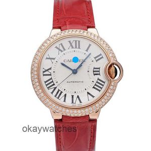 Disalhe que trabalha com relógios automáticos de trabalho Carter Blue Balão 18k Rose Back Back Diamonds 36mm Mechanical Watch feminino