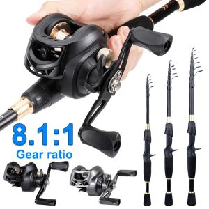 Accessori SOUGAYILANG Asta di pesca e bobina combinata 1.82,4 m canna da pesca in fibra di carbonio e 19+1 bb 8.1: 1 rapporto di cambio di fusione della pesca a pesca Pesca