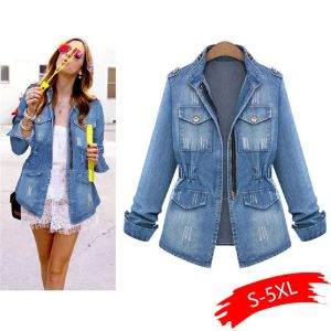 Women's Jackets 2024 High Quality Denim Women Autumn Fashion Long Sleeve Coat Casual Outwear Tops Plus Size 5XL Hole Jacket