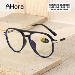 サングラスAhora Anti-Blue Light Persbyopic Reading Glasses Frame Men Retro Spectacles Frames Hight Quality Ieewear 0 1.0〜4.0